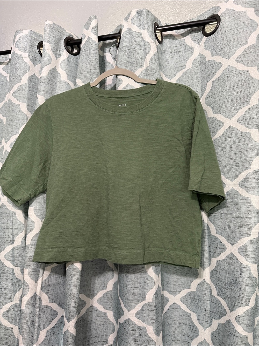 Maeve Olive Green Cropped Boxy Crewneck Tee